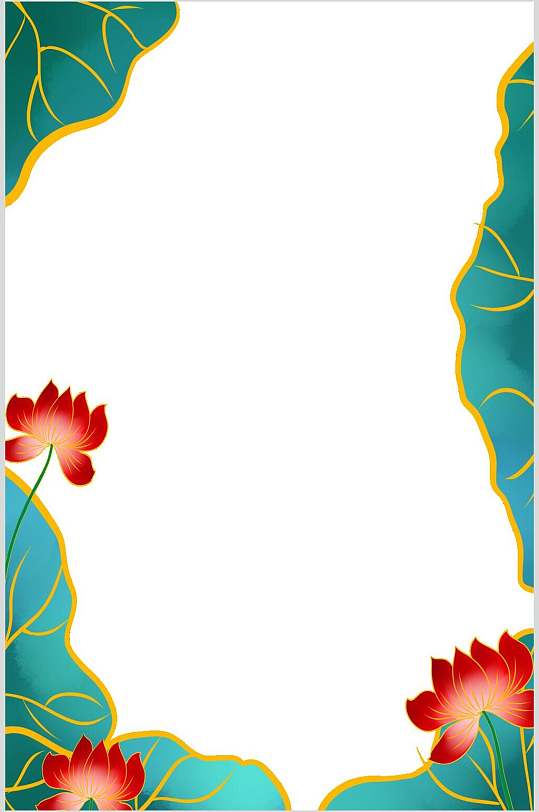 荷花唯美创意大气简约国潮边框素材