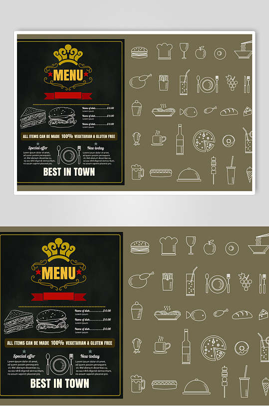 手绘食物西餐快餐素材菜单设计素材