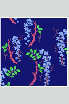 蓝色创意花朵中式古典花纹矢量素材