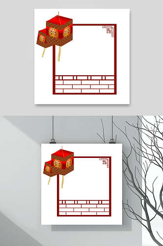 红色门框中国风传统灯笼素材