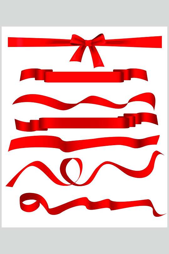 多款造型红色丝带飘带矢量素材