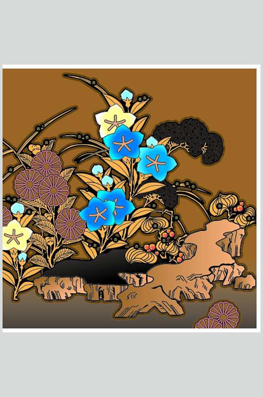 创意植物花朵中式古典花纹矢量素材