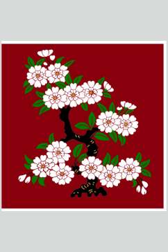 红色花朵中式古典花纹矢量素材