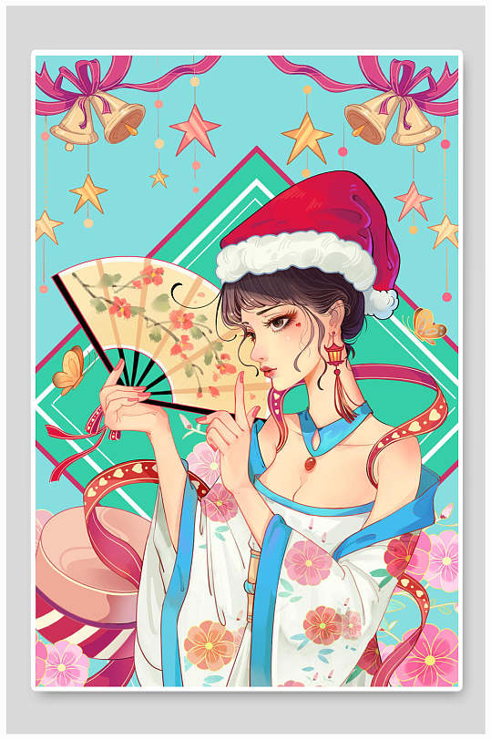 女性女孩美女敦煌手绘国潮风插画