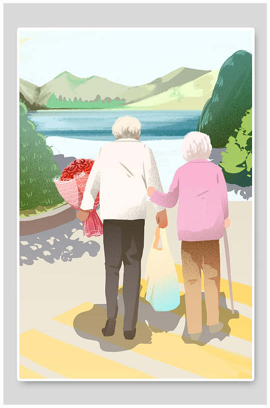 粉红色浪漫甜蜜老人情人节海报