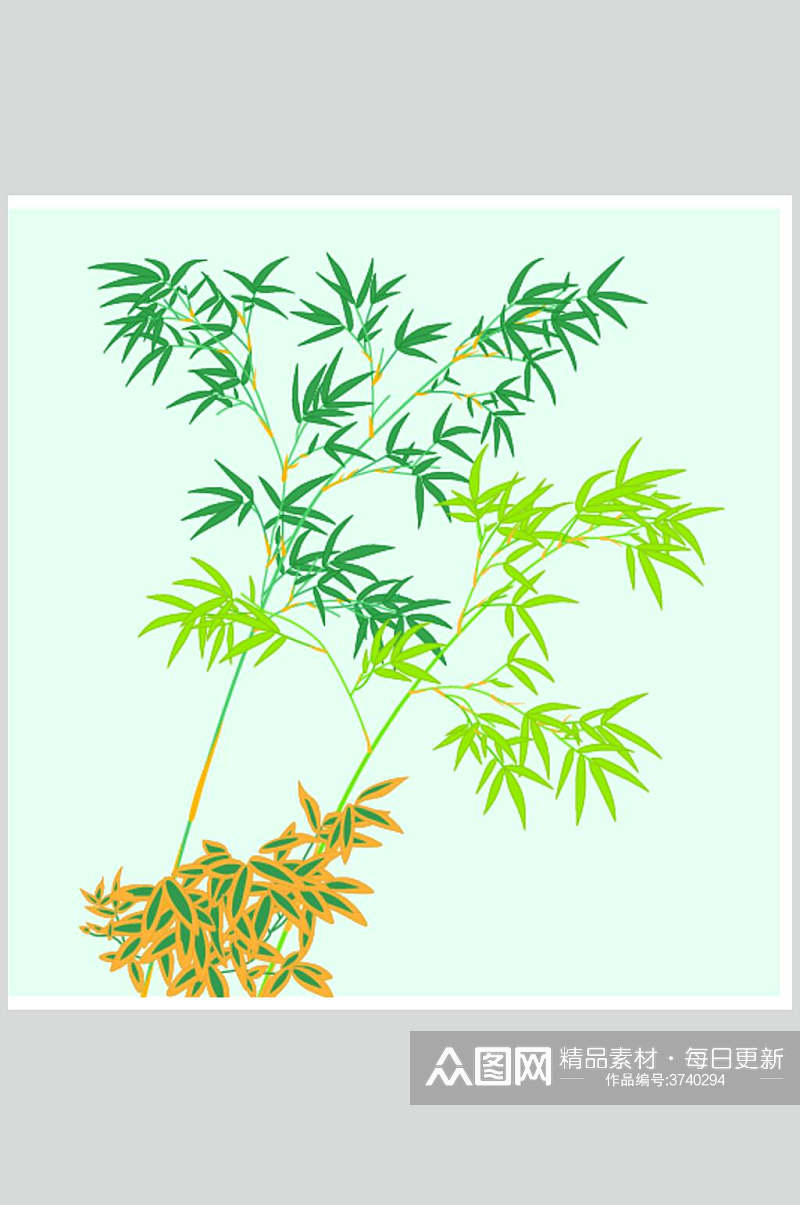 小清新竹叶中式古典花纹矢量素材素材