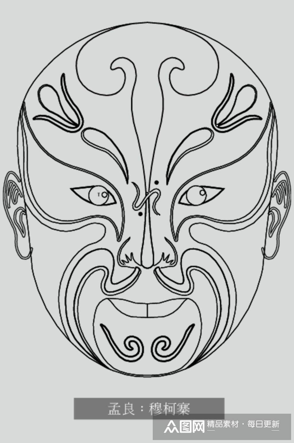 穆柯寨孟良线稿脸谱矢量素材