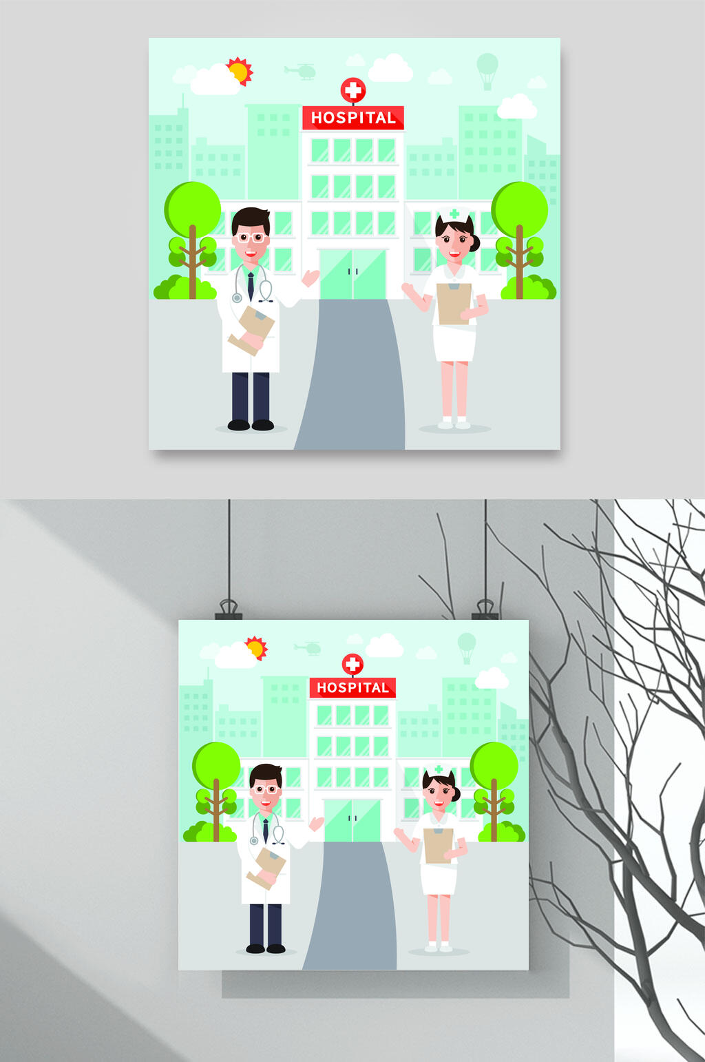 简约创意医院卡通医生护士矢量素材素材