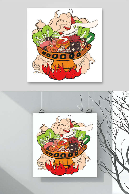 新鲜美味麻辣烫国潮美食插画矢量素材