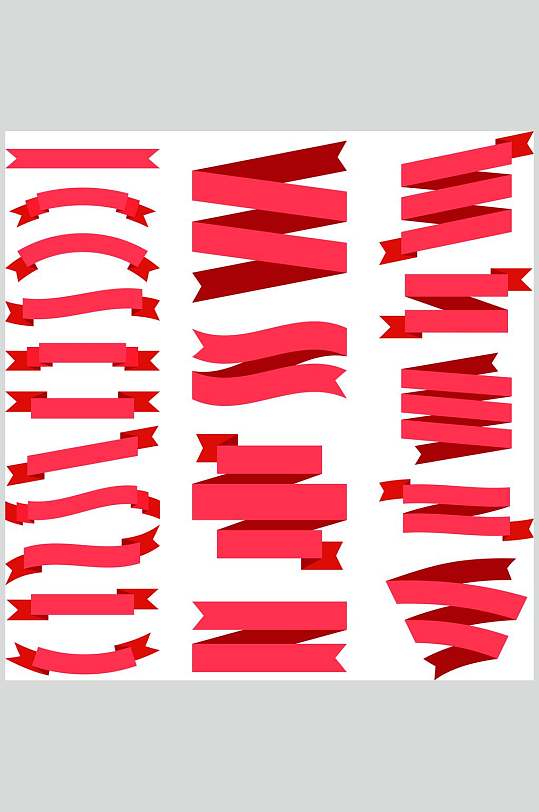 多种折叠状红色丝带飘带矢量素材