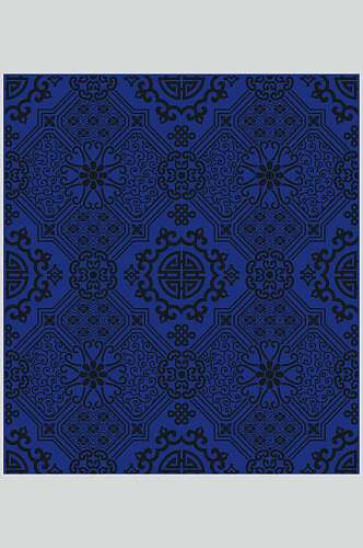 复古风传统蓝色青花瓷图案矢量设计素材