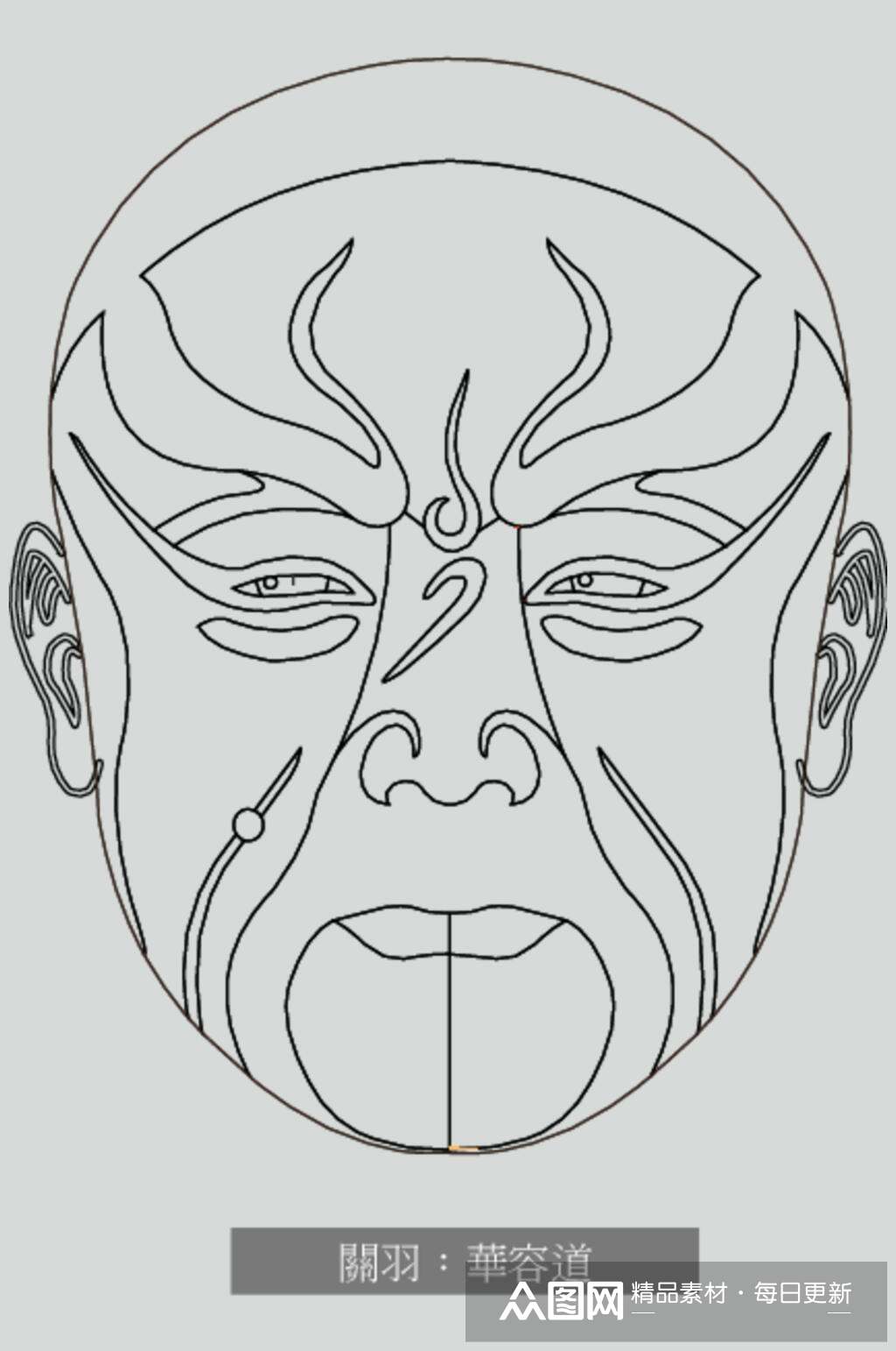 华容道关羽线稿脸谱矢量素材素材