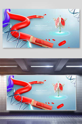 蓝红色器官基因链医疗药物科技背景