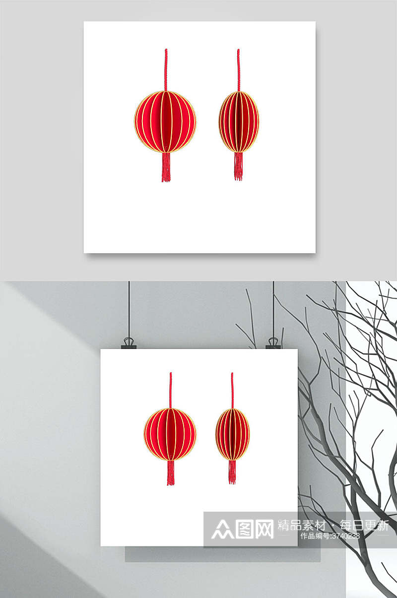 简约大气红色中国风传统灯笼素材素材