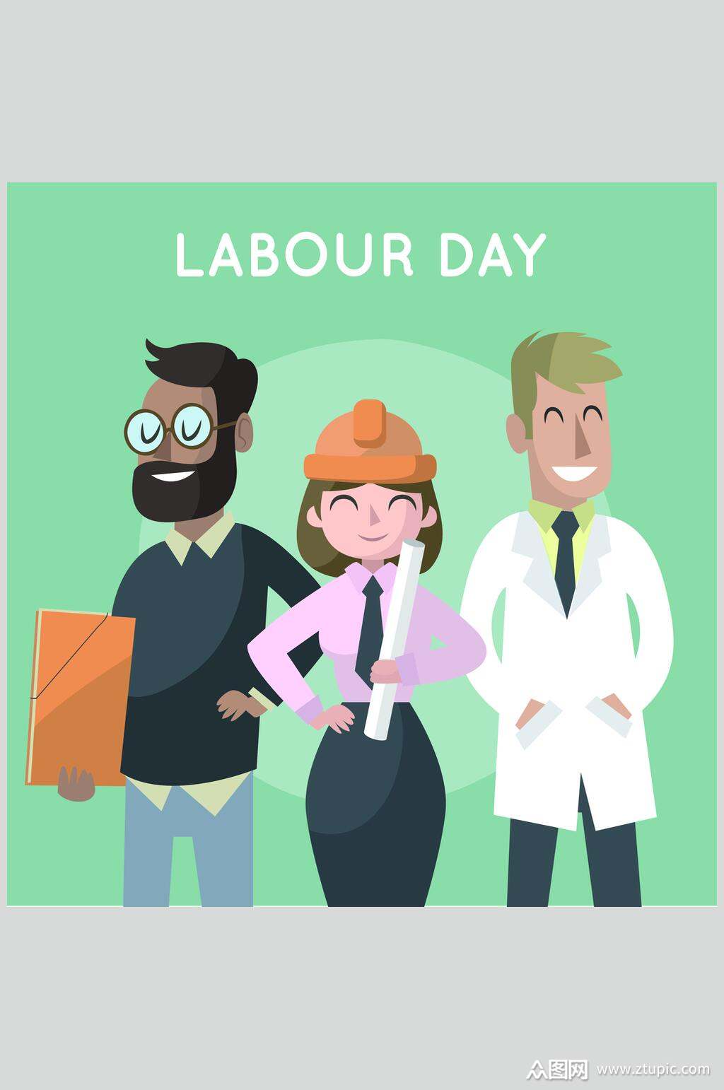 眼镜男生女人英文简约五一劳动节矢量素材素材