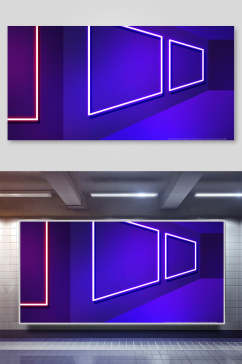 紫色线条霓虹灯科技背景展板