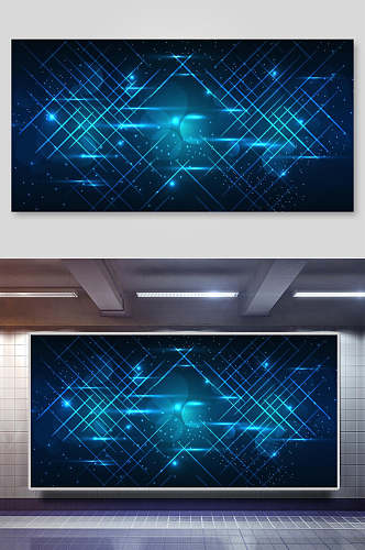 蓝色科技线条背景展板
