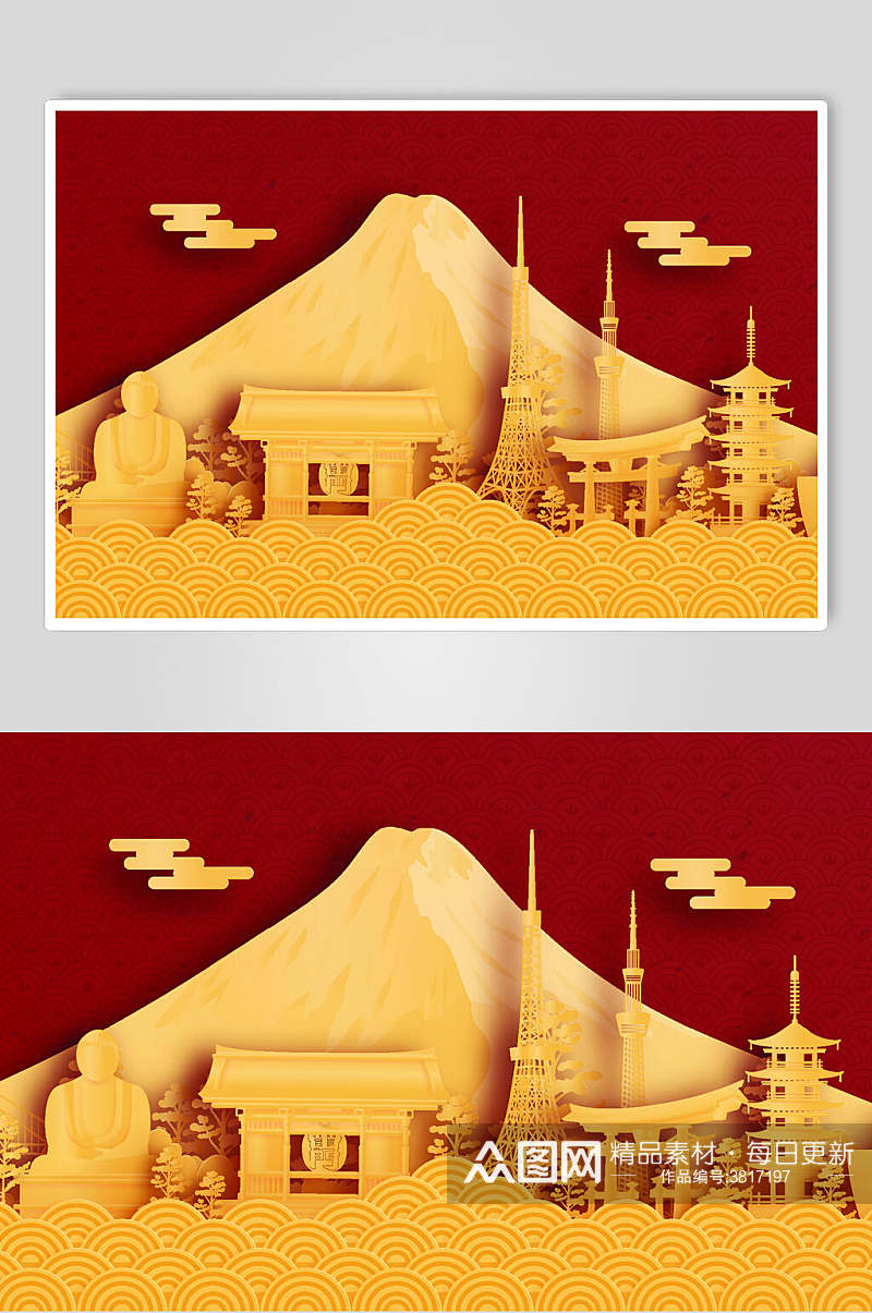 创意剪纸风格日本旅游矢量素材素材