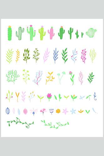小清新植物儿童卡通手绘矢量素材