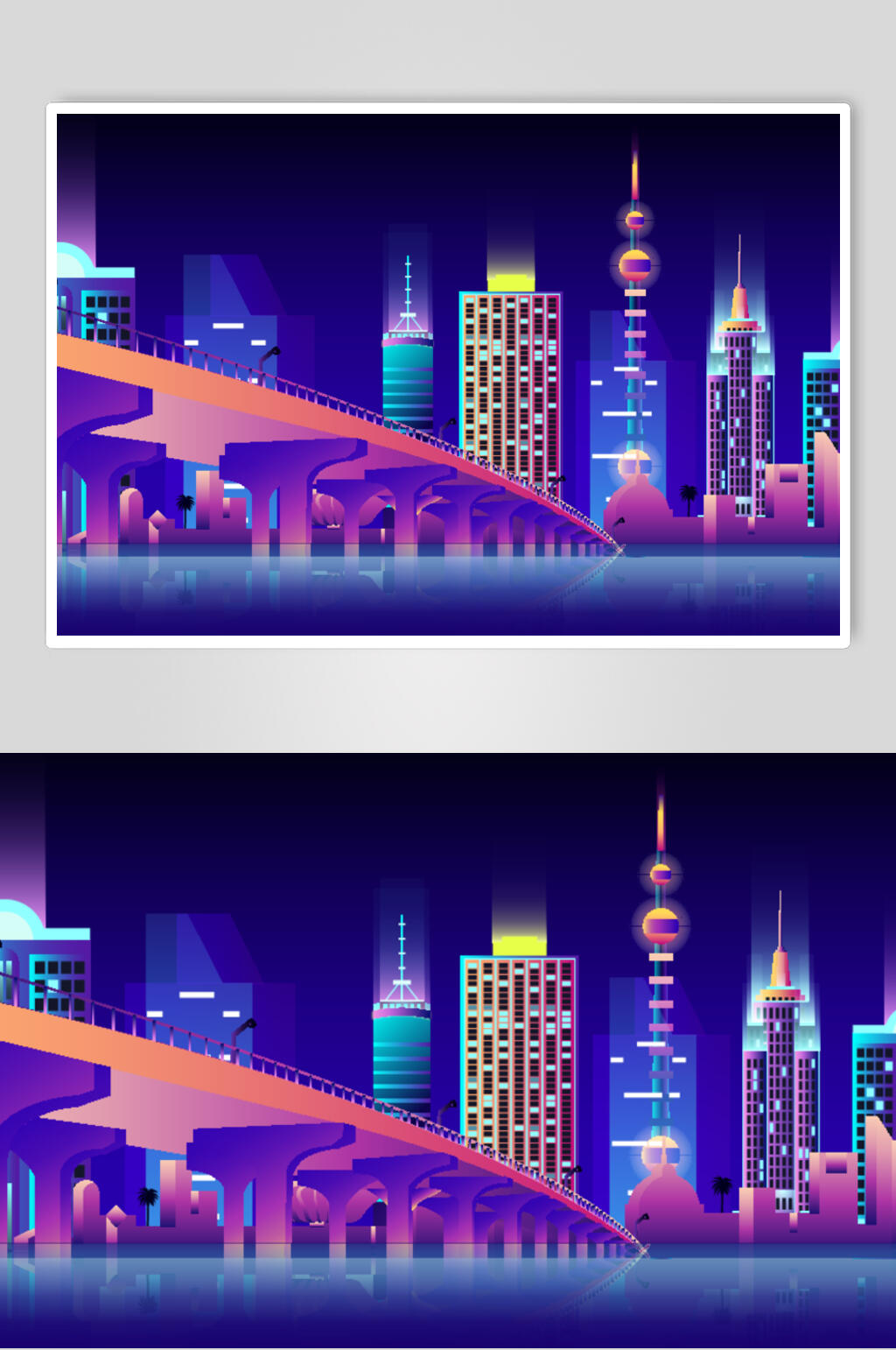 炫酷科技城市建筑插画矢量素材素材