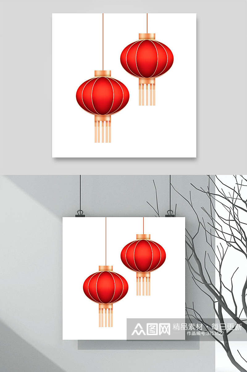高端时尚红色中国风传统灯笼素材素材