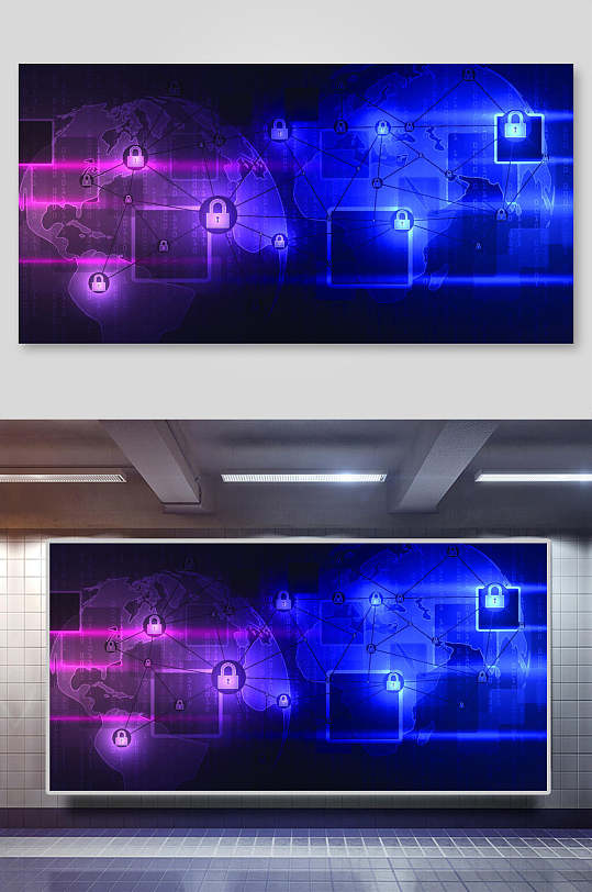 紫色科技宇航网络矢量背景展板