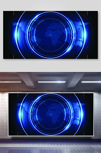 圆形蓝色科技宇航网络矢量背景展板