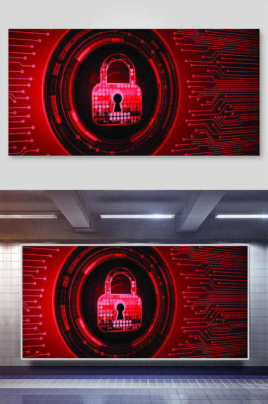 锁红色科技宇航网络矢量背景展板