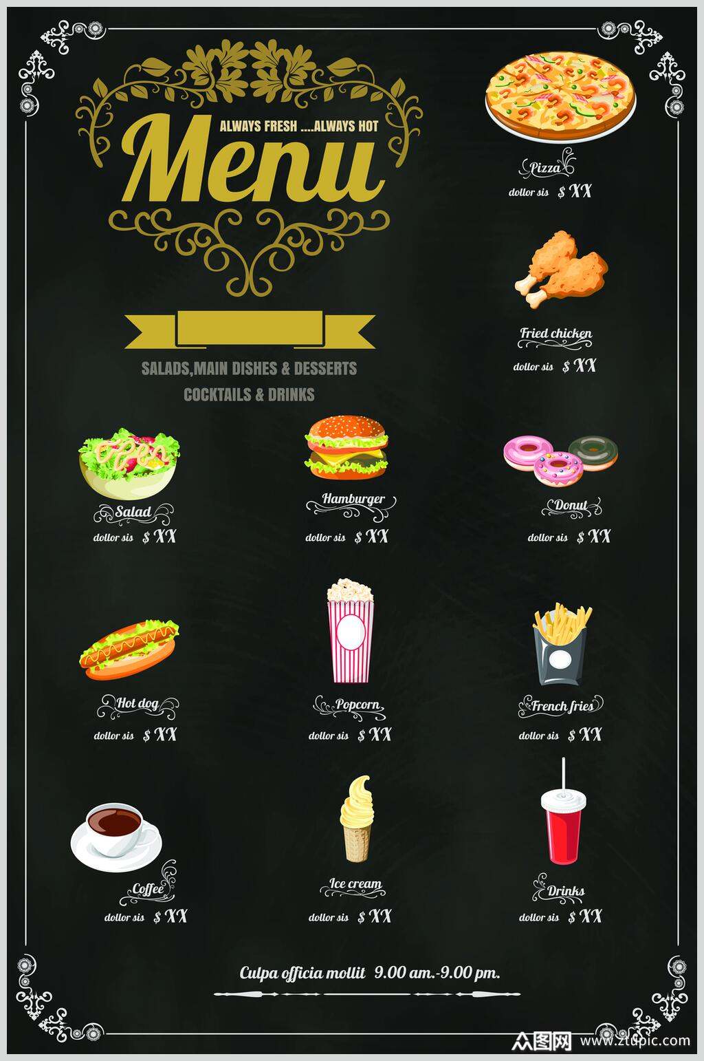 黑色西餐快餐素材菜单模板下载-编号3818035-众图网