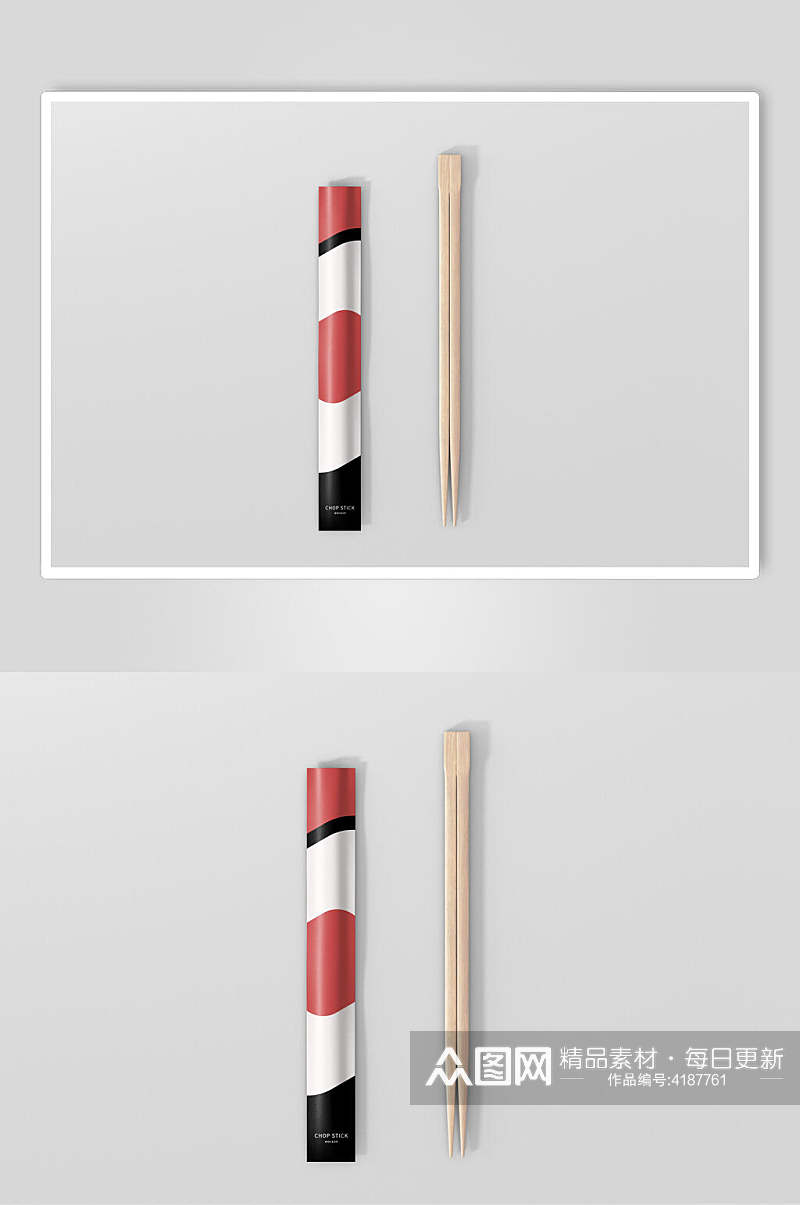 黑红简约风一次性筷子包装展示样机素材