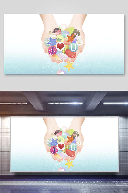 手掌手绘可爱创意花朵鸽子花卉背景