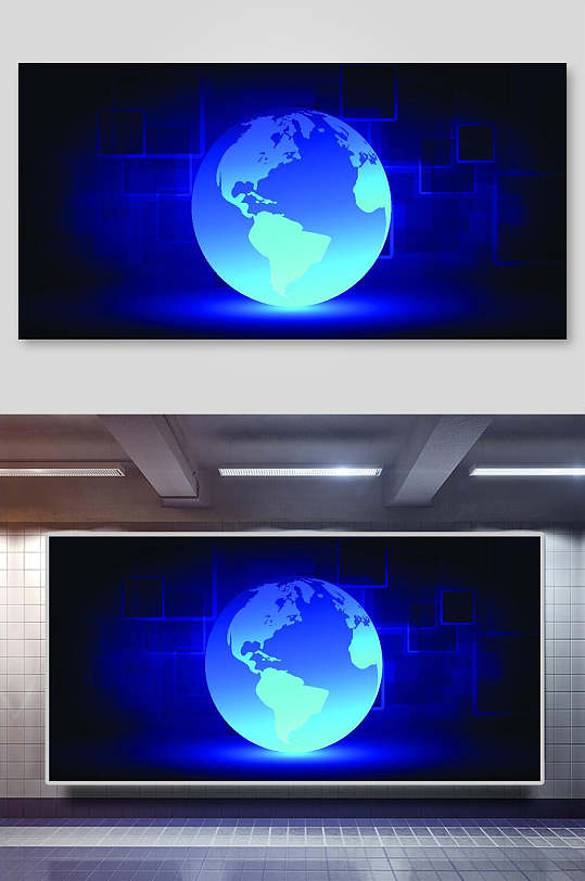 蓝色地球科技宇航网络矢量背景展板