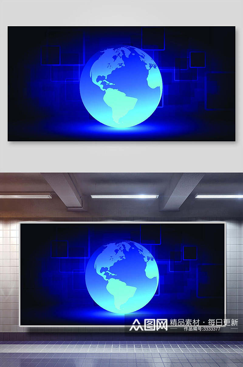 蓝色地球科技宇航网络矢量背景展板素材