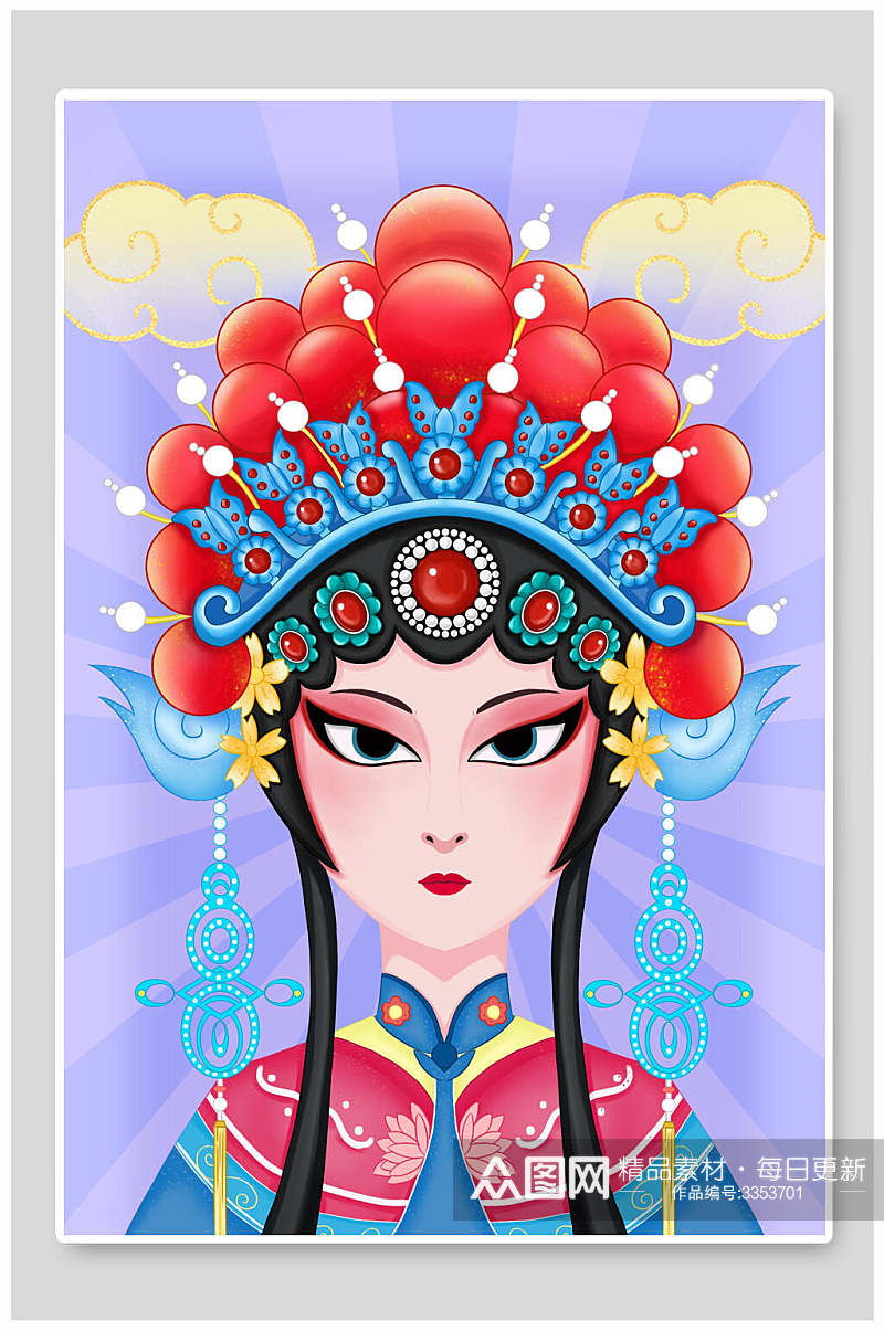 戏袍传统文化蓝敦煌手绘国潮风插画素材