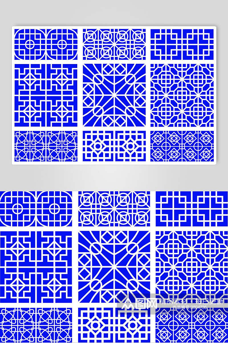 中式复古青花瓷图案矢量设计素材素材