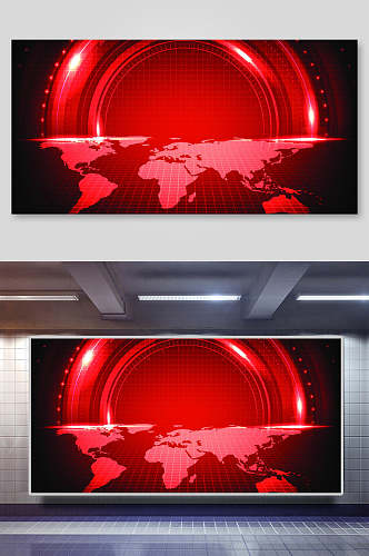 红色科技宇航网络矢量背景展板