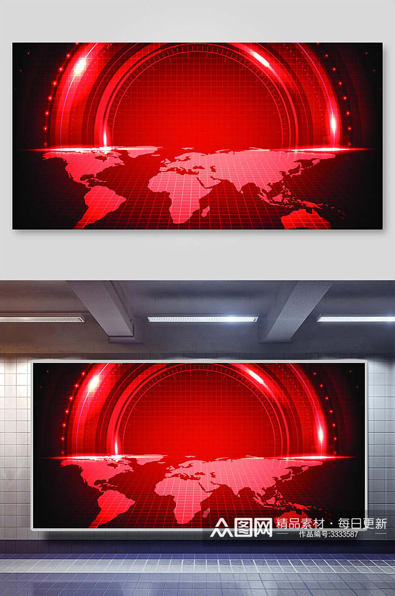 红色科技宇航网络矢量背景展板素材