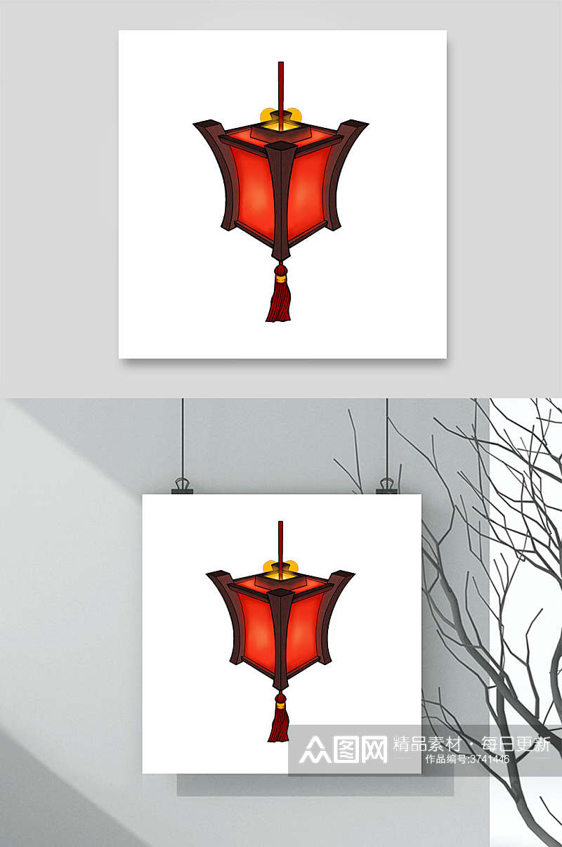 简约大气创意红色中国风传统灯笼素材素材