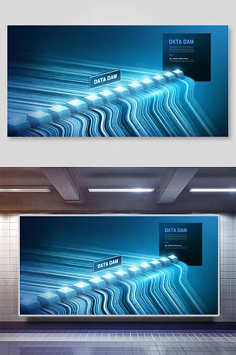 线条蓝色科技空间背景展板
