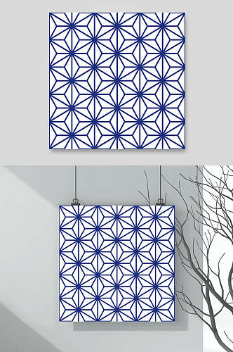 蓝白几何创意青花瓷图案矢量素材