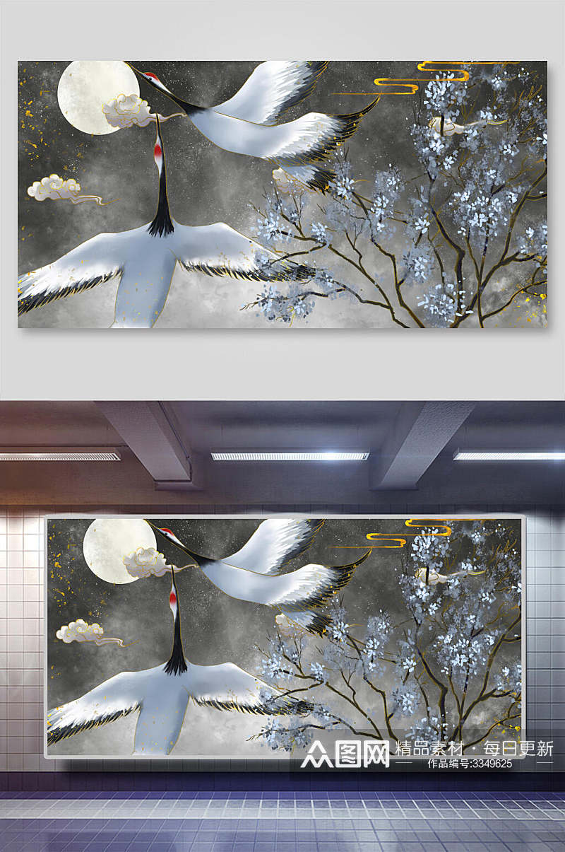 鹤鎏金中式复古背景展板素材