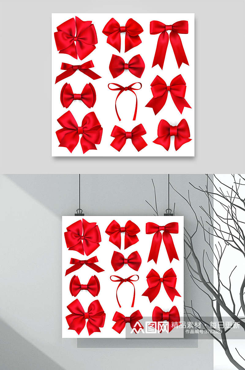 创意蝴蝶结红色丝带飘带矢量素材素材