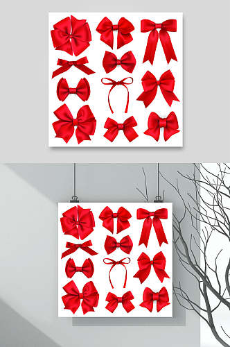 创意蝴蝶结红色丝带飘带矢量素材