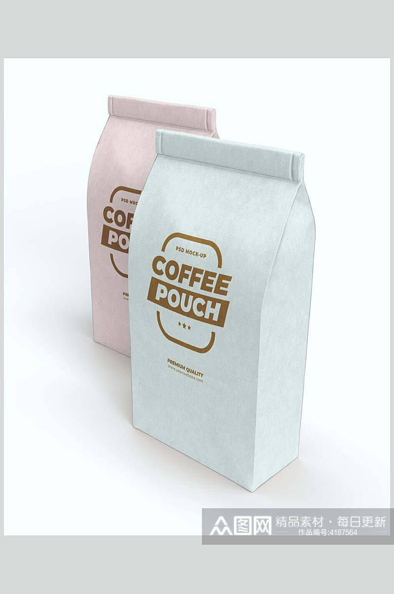 粉绿简约英文时尚咖啡包装袋样机素材