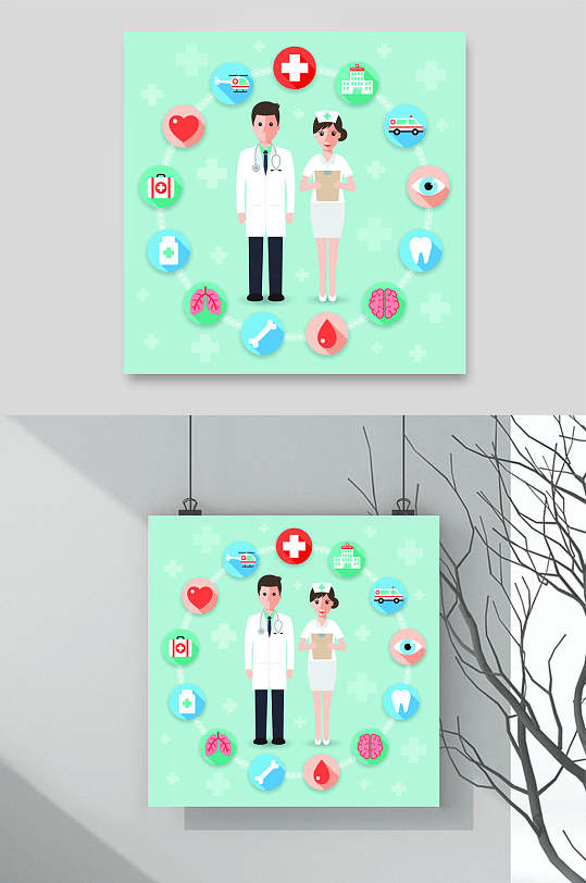 绿色图标卡通医生护士矢量素材