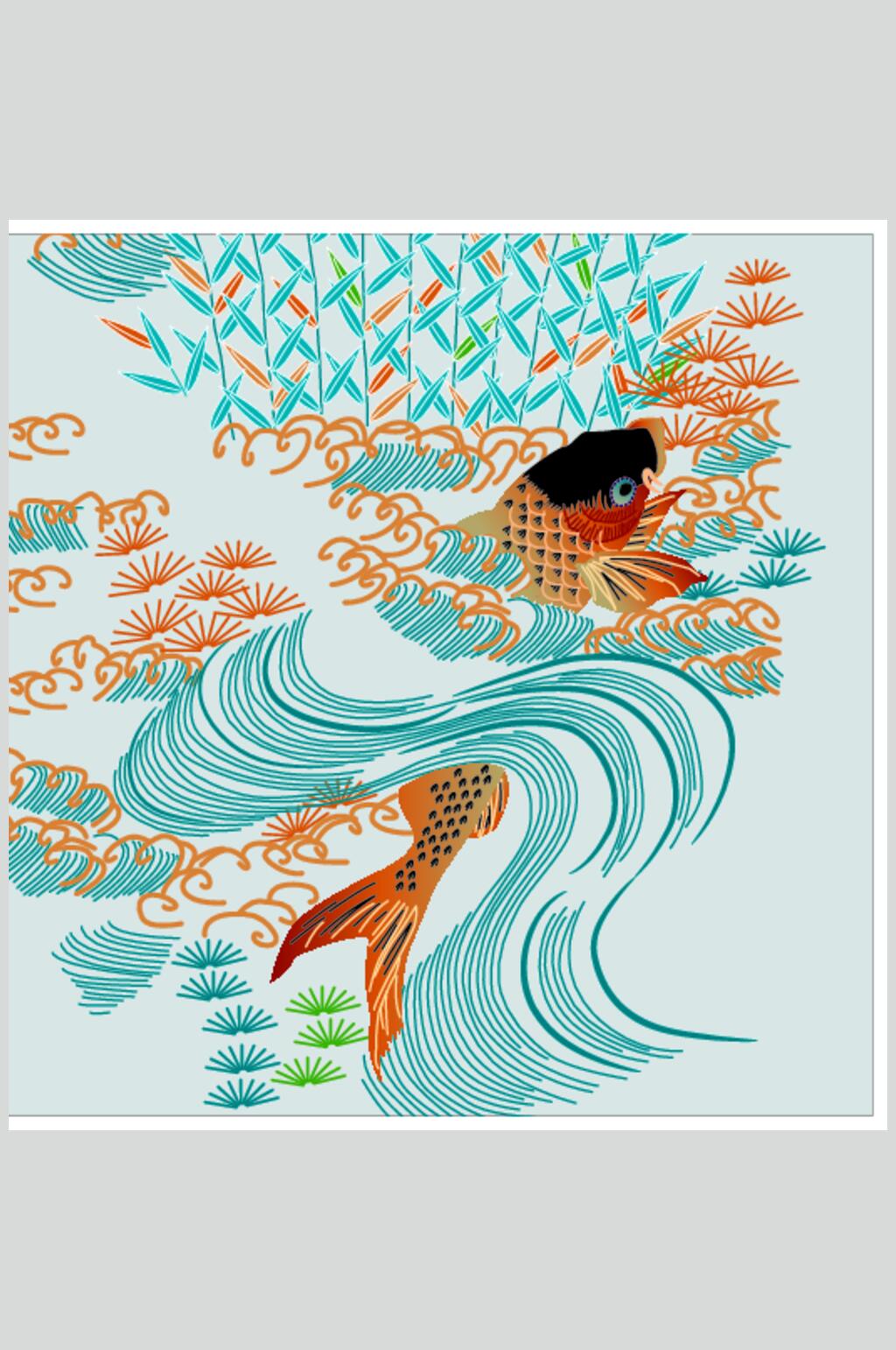 简约祥云锦鲤中式古典花纹矢量素材素材