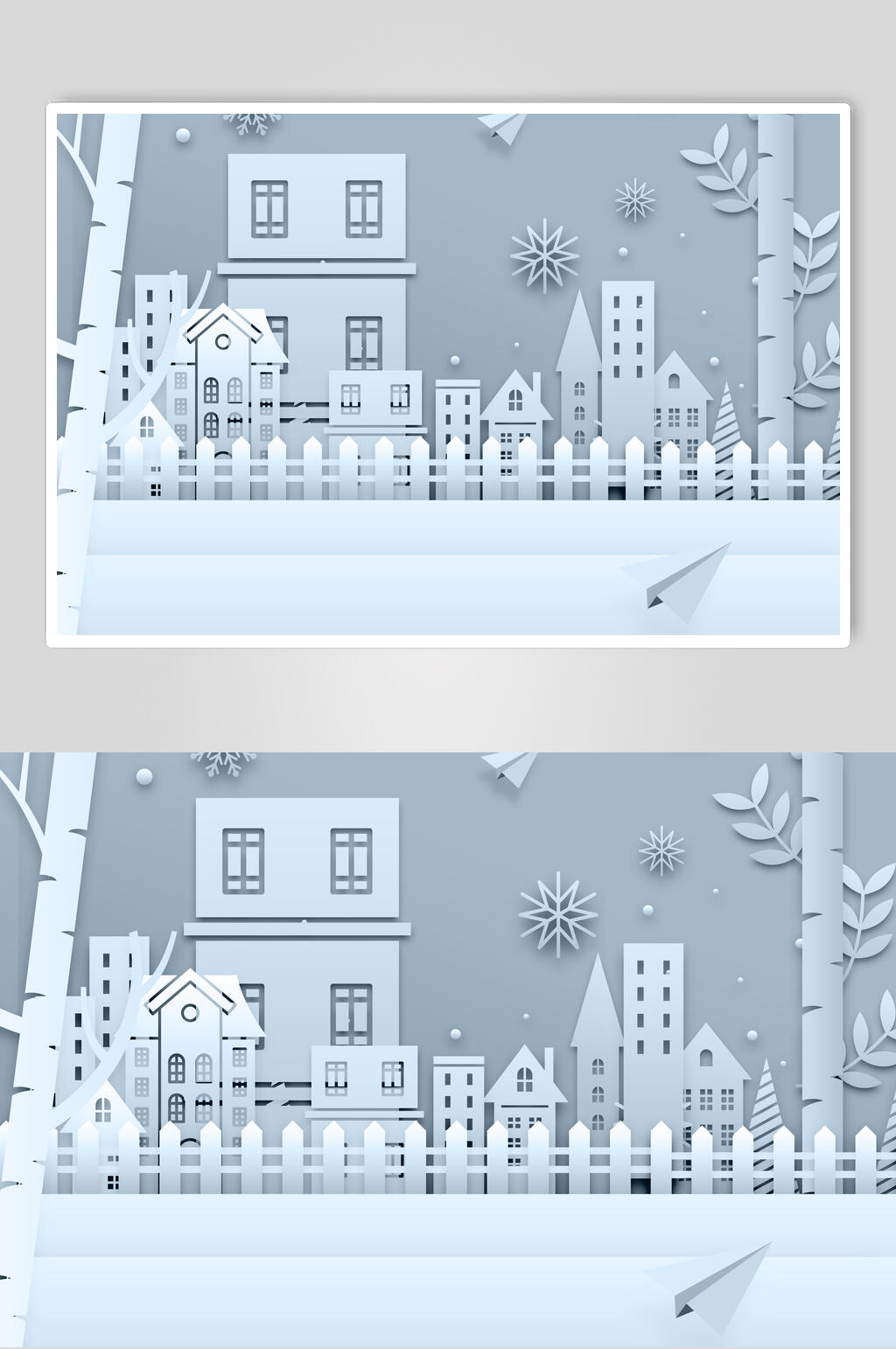 解密大气建筑雪花冬季剪纸素材素材