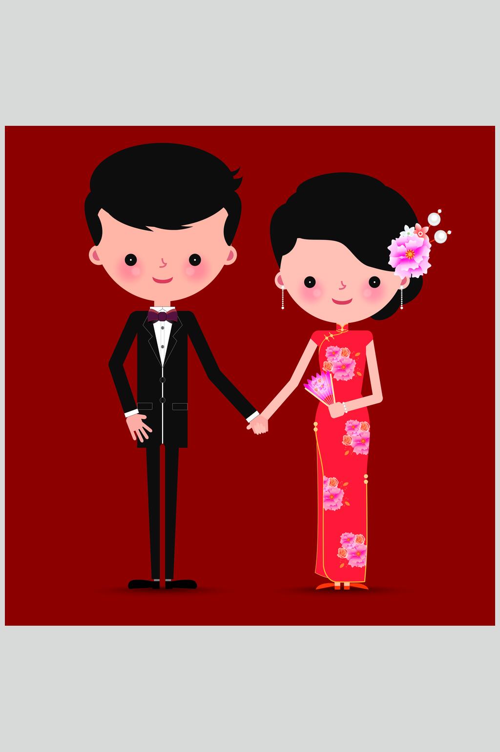 创意红色花朵婚礼人物矢量素材素材
