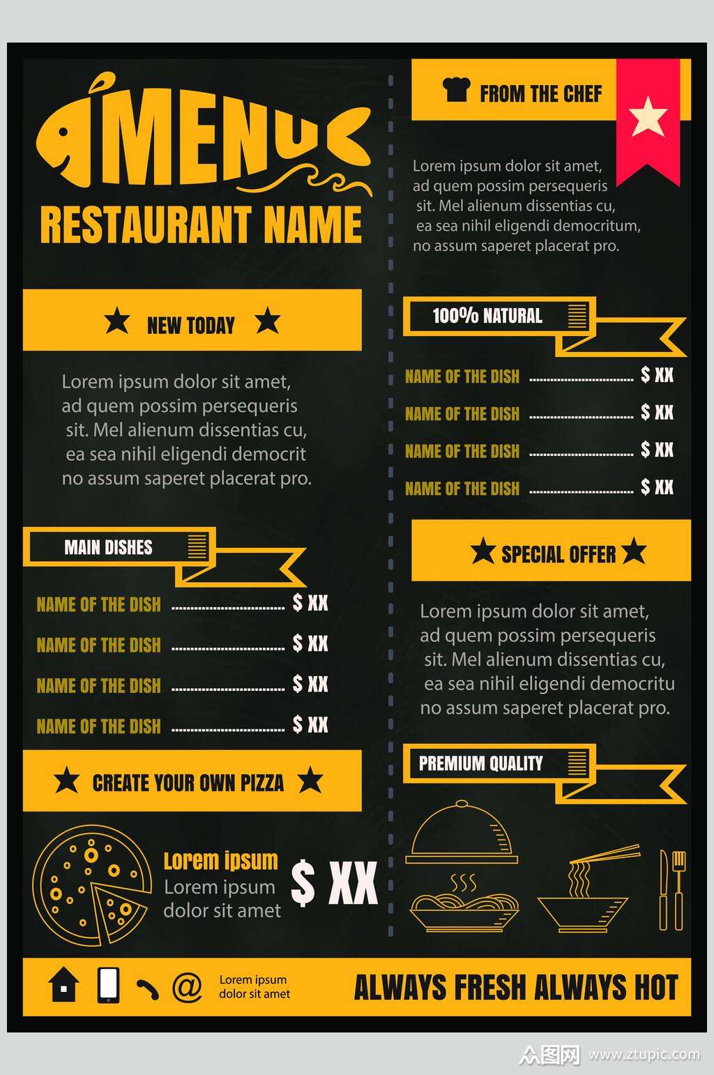 创意鱼西餐快餐素材菜单素材