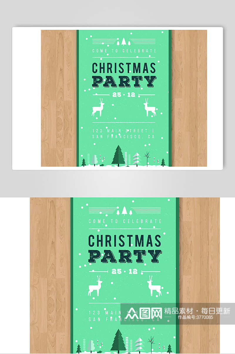 小清新绿色英文欧美圣诞海报矢量素材素材